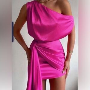 Runaway the label one shoulder dresss in hot pink